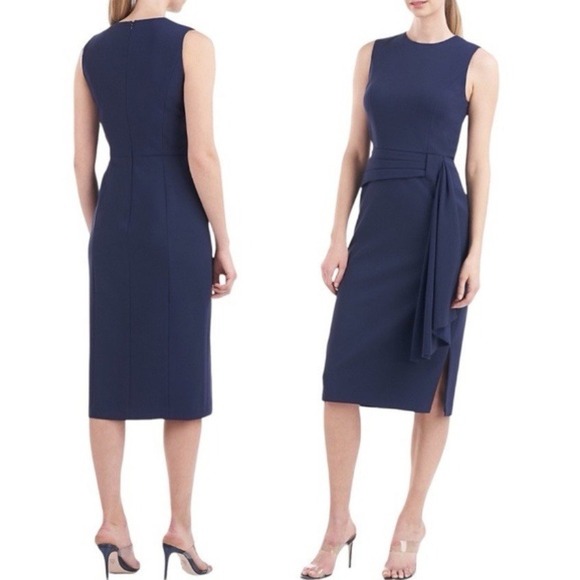 Kay Unger‎ Dress Womens 10 Blue Sleeveless Sheath Midi Belted Formal 5517430 New
